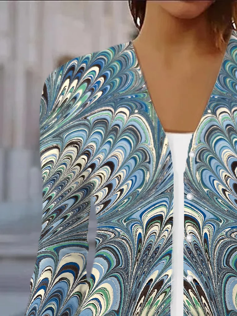 Geometric Print Long Sleeve Shawl Jacket
