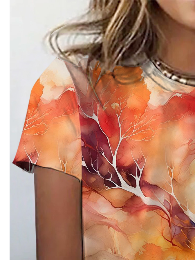 Abstract Print Short Sleeve Crew Neck T-Shirts