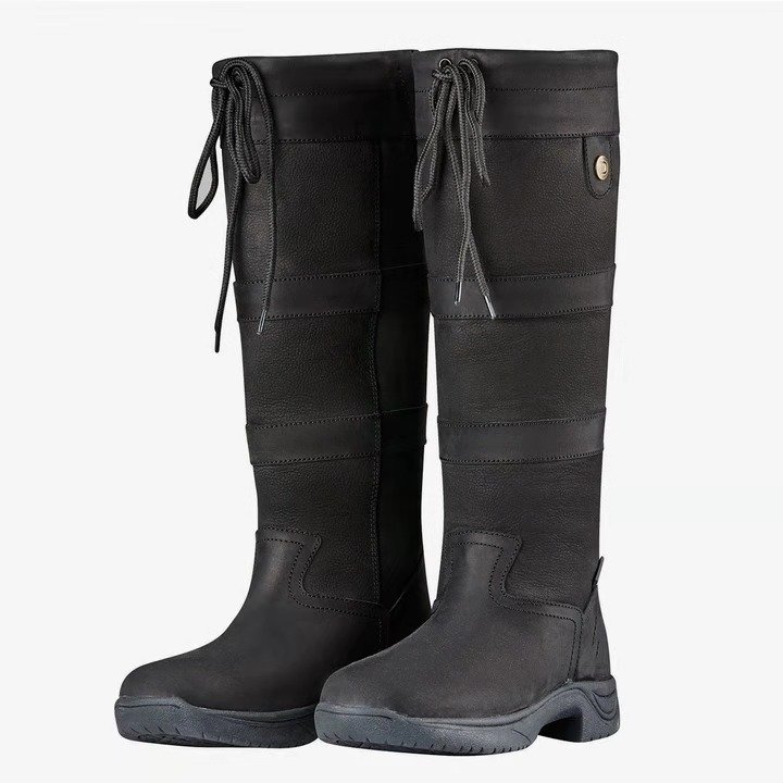 Leather Contrast Stitching Winter Cotton-Padded Boots