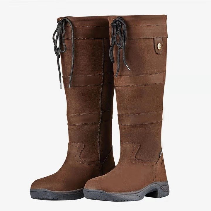 Leather Contrast Stitching Winter Cotton-Padded Boots