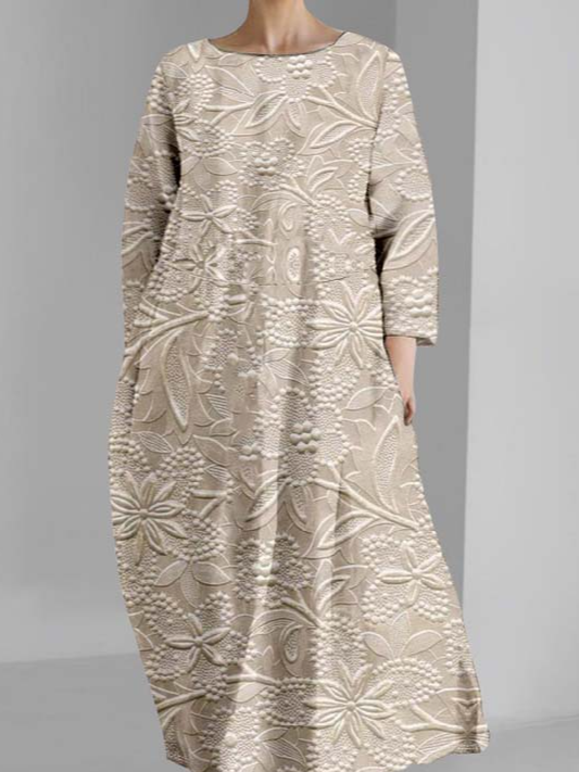 Crew Neck 3D Printing Vintage Dress With No