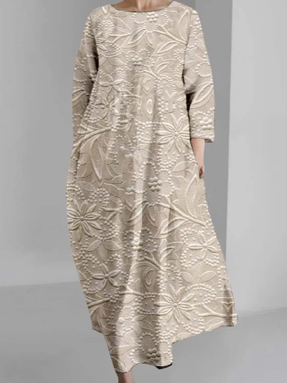 Crew Neck 3D Printing Vintage Dress With No