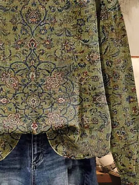 Women's Spring Floral Casual Print Crew Neck Long Sleeve Sweatshirt
