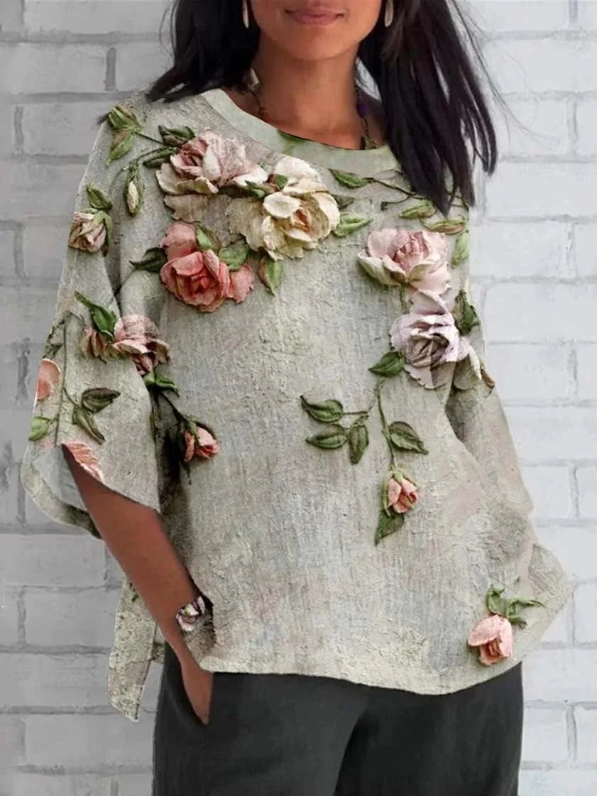 3D Printing Ethnic Crew Neck T-Shirt