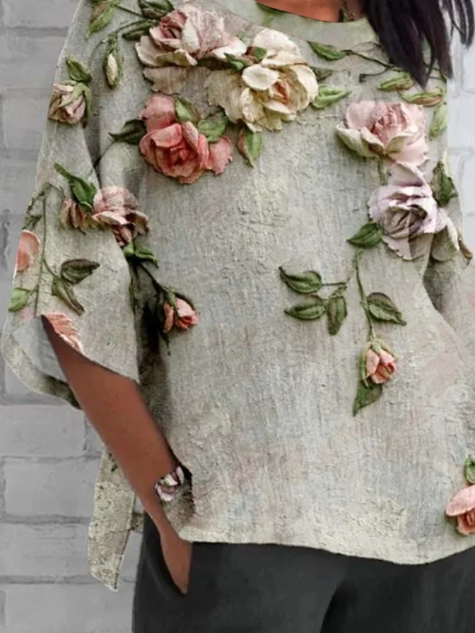 3D Printing Ethnic Crew Neck T-Shirt