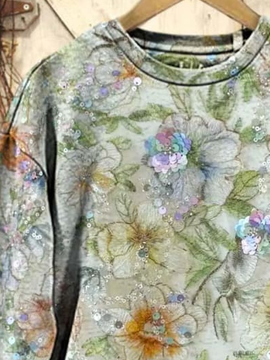 Women's Floral Spring Casual Print Long Sleeve Crew Neck Sweatshirt