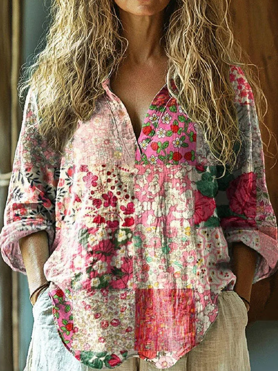 Vintage Floral Print Blouse