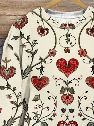 Women's Flower Love Valentine's Day Casual Spring and Autumn Tops and Pants Two-piece Set