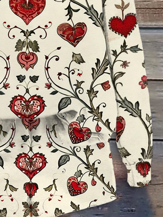 Women's Flower Love Valentine's Day Casual Spring and Autumn Tops and Pants Two-piece Set