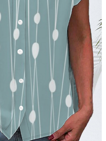 Women's Short Sleeve Shirt Summer Green Striped Printing V Neck Daily Going Out Casual Top