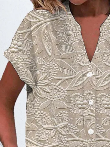 Women's Short Sleeve Shirt Summer As Picture Floral Printing V Neck Daily Going Out Casual Top