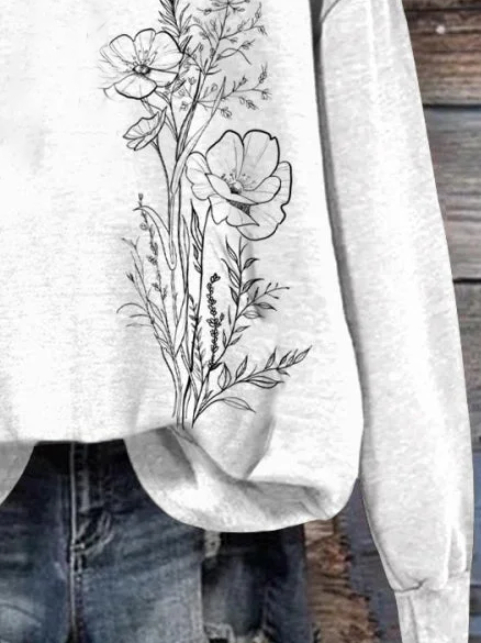 Women's Spring Floral Print Casual Long Sleeve Hoodie