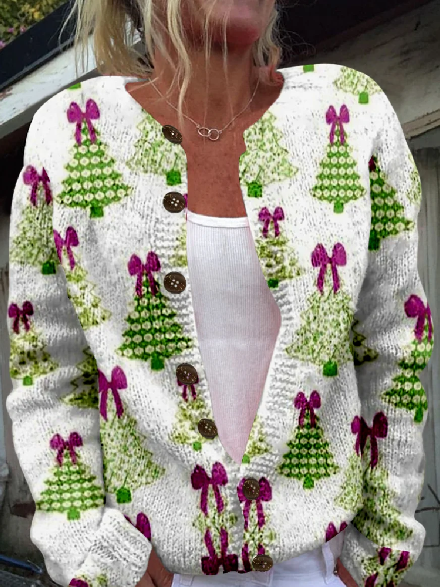 Loose Knitted Christmas Tree Casual Cardigan