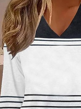 Women's Striped Print Casual V-Neck Long Sleeve T-Shirt