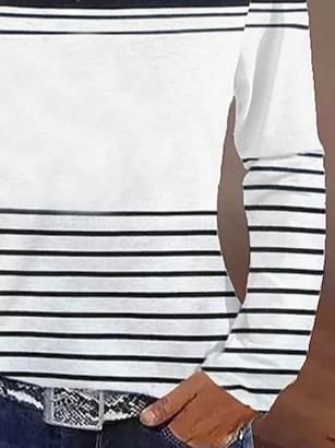 Women's Striped Print Casual V-Neck Long Sleeve T-Shirt
