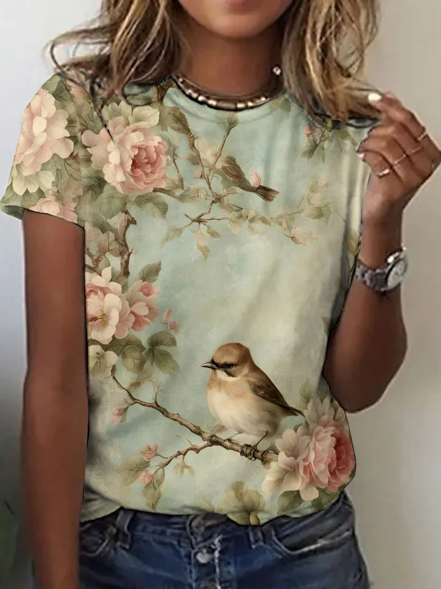 Casual Floral Crew Neck T-Shirt