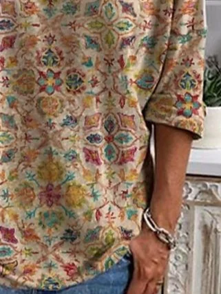 Women's Floral Spring V-Neck Print Casual Long Sleeve T-Shirt