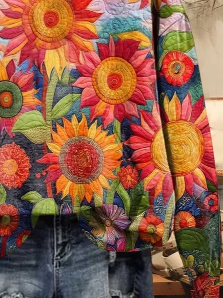 Women's Spring Floral Sunflower Casual Hooded Sweatshirt