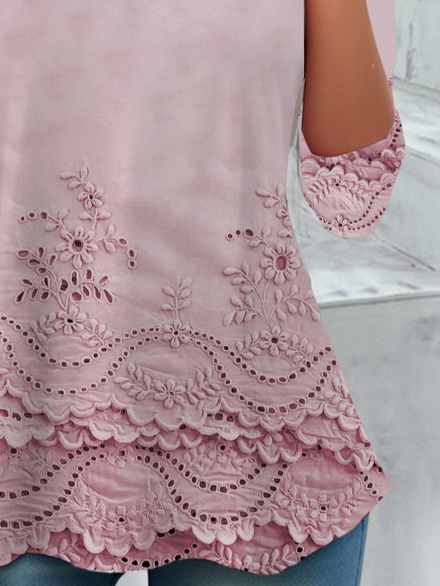Women's Floral Spring Print Casual Round Neck Tunic Long Sleeve T-Shirt