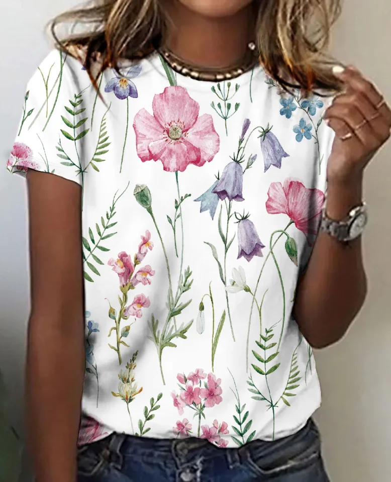 Floral crew neck short sleeve T-shirt