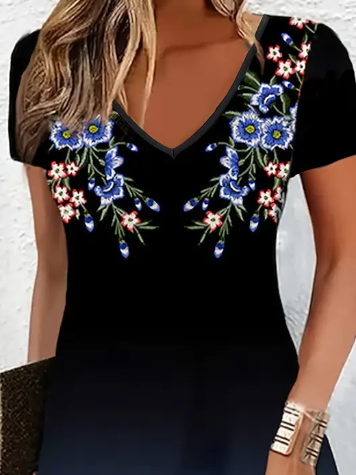 Women's Floral Spring Print Casual V-Neck Short Sleeve Dress