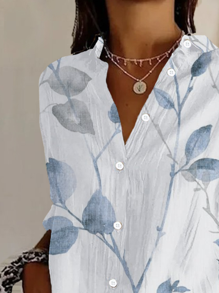 Women's Long Sleeve Shirt Spring/Fall White Floral Buckle Shirt Collar Daily Going Out Casual Top