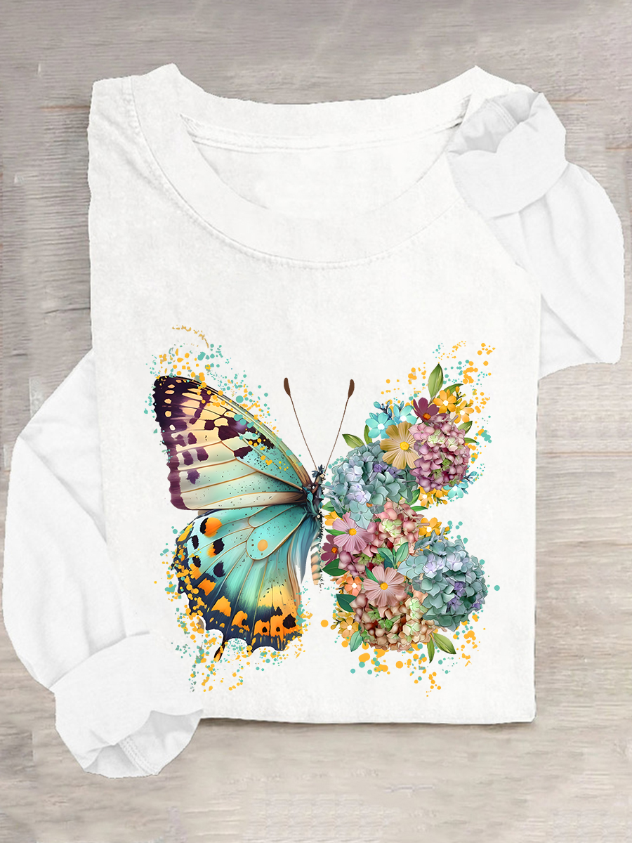 Floral Butterfly Casual Long Sleeve Shirt