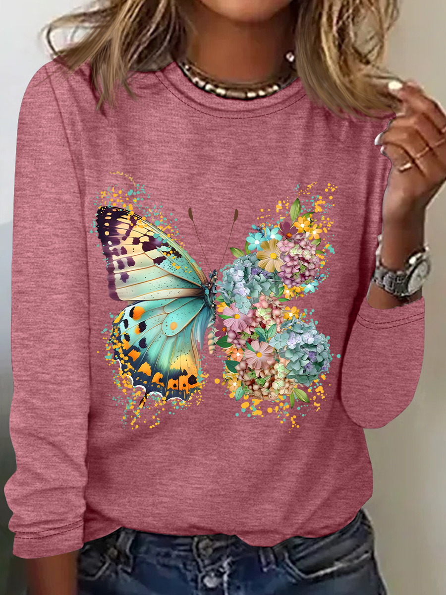 Floral Butterfly Casual Long Sleeve Shirt