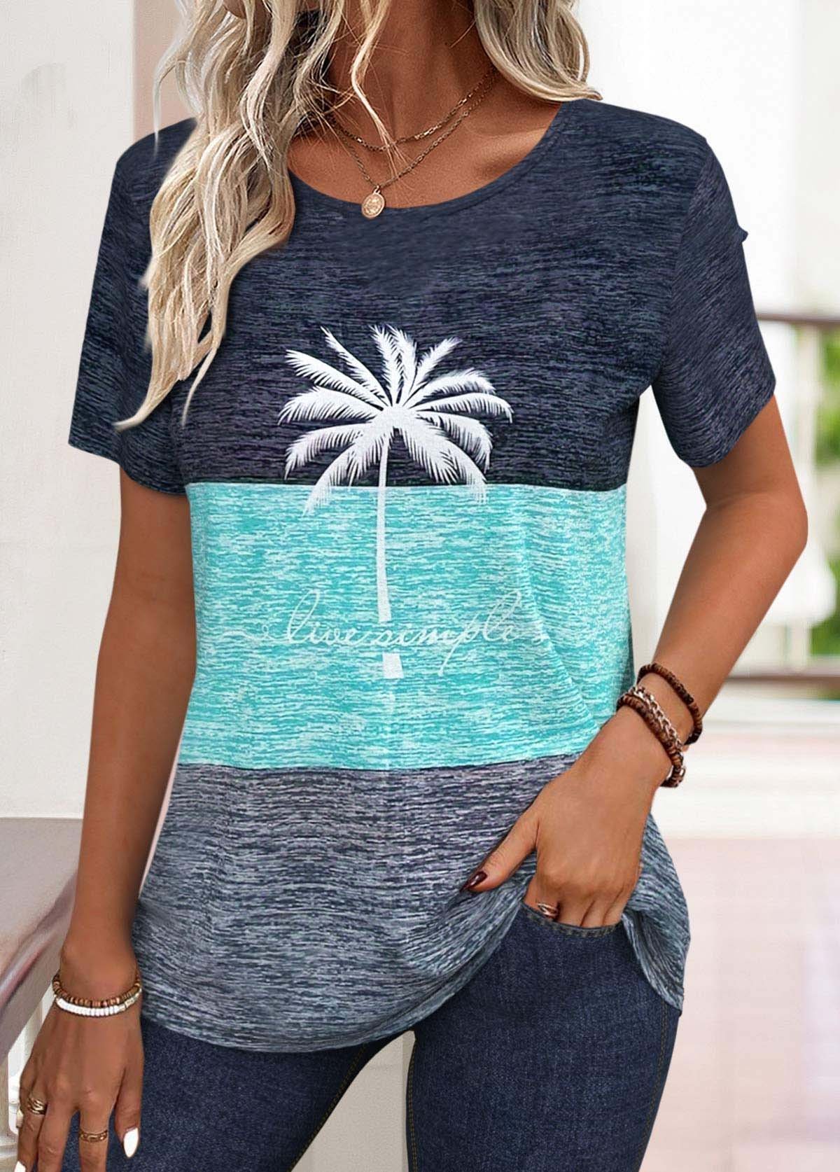 Text Letters Crew Neck Jersey Casual T-Shirt