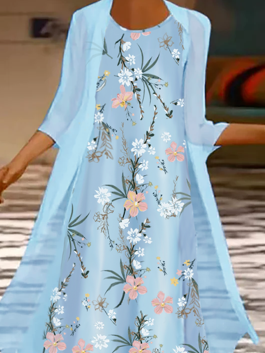Floral Sweet Long Sleeve Woven Dress