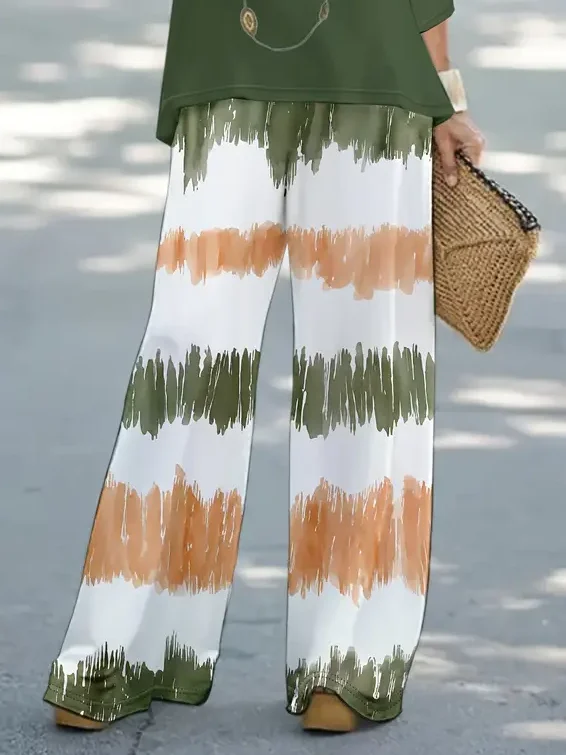 Women's Striped Print Casual Two-Piece Suit