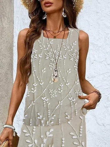 Women's Floral Spring Print Tank Top Pants Two Piece Set