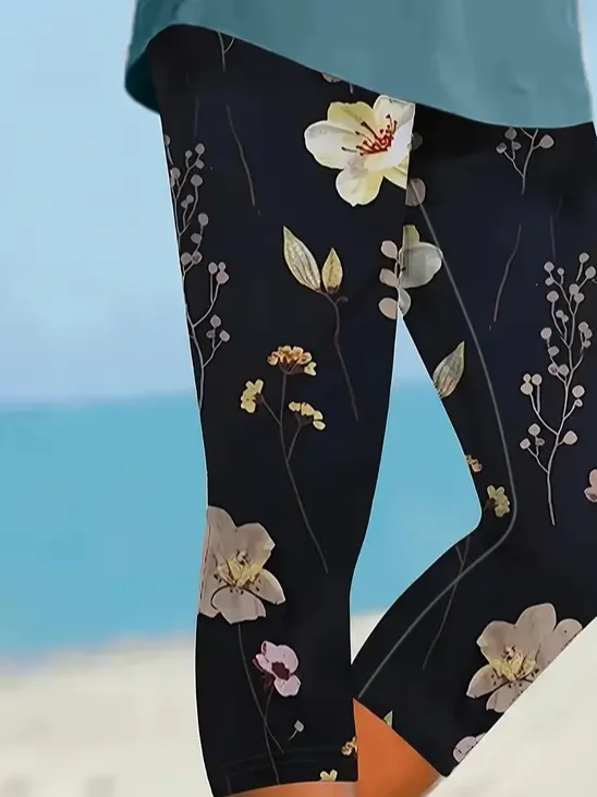 Women's Floral Spring Print Casual Leggings