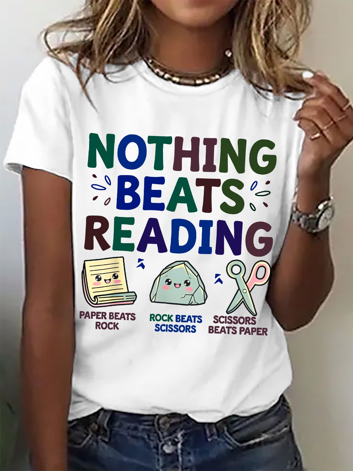 Women's Nothing Beats Reading Librarian Book Bookworm Casual Cotton T-Shirt