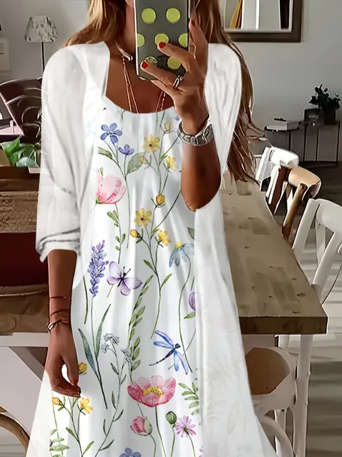 Women's Floral Spring Print Two Piece Dress Set
