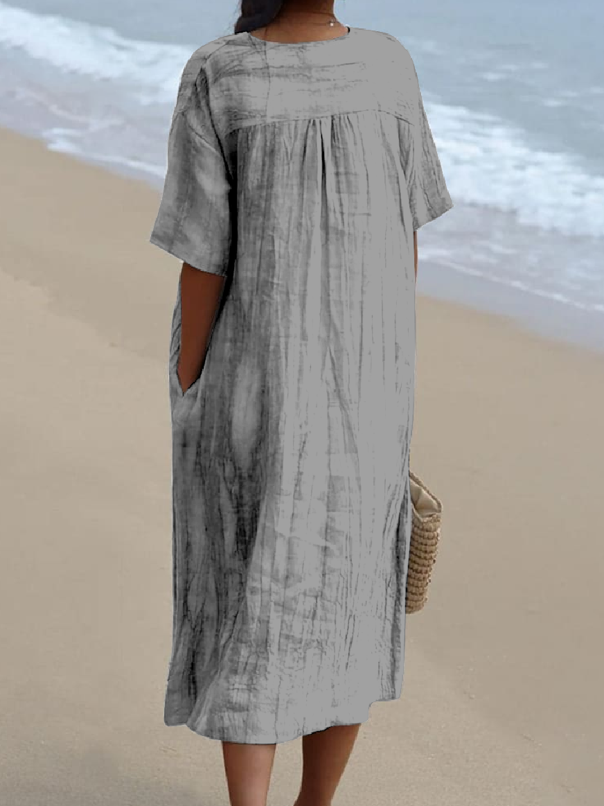 Vintage Plain Loose Dress With No