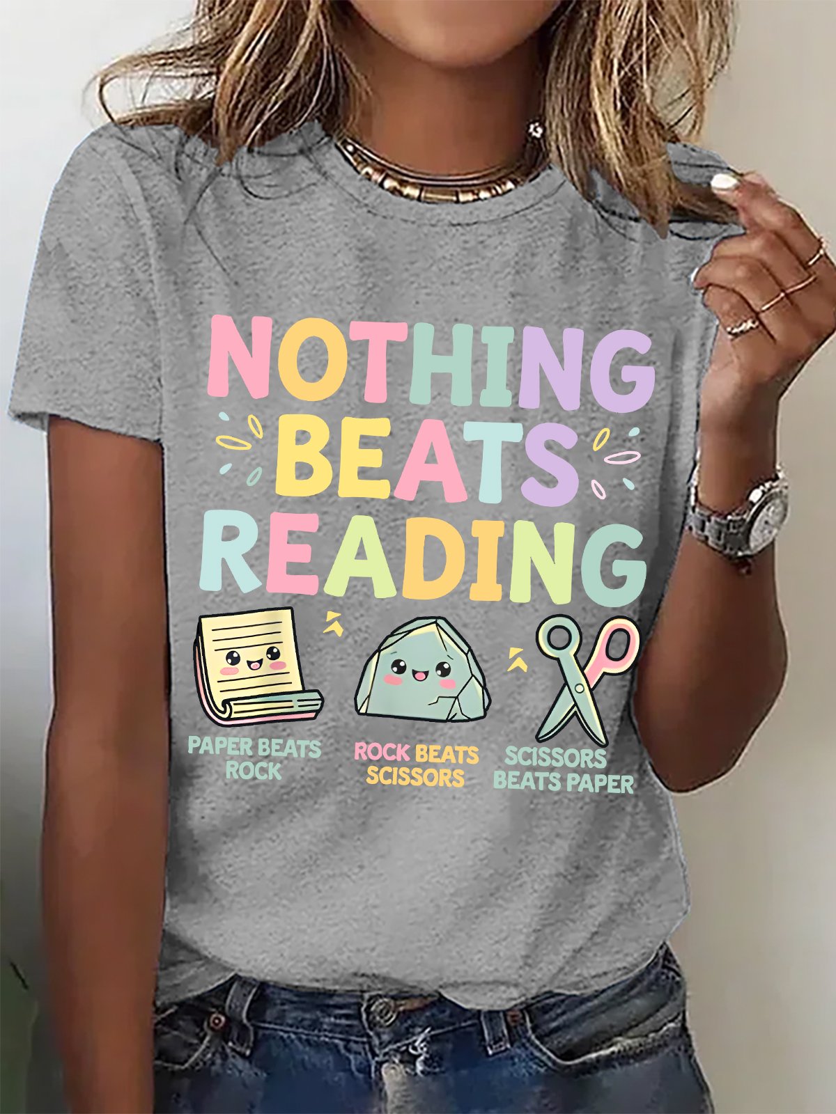 Women's Nothing Beats Reading Librarian Book Bookworm Casual Cotton T-Shirt