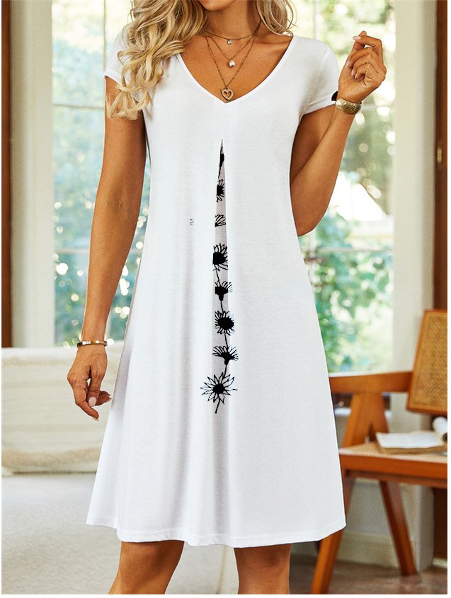 Women's Floral Spring Print Casual Short Sleeve V-Neck Dress