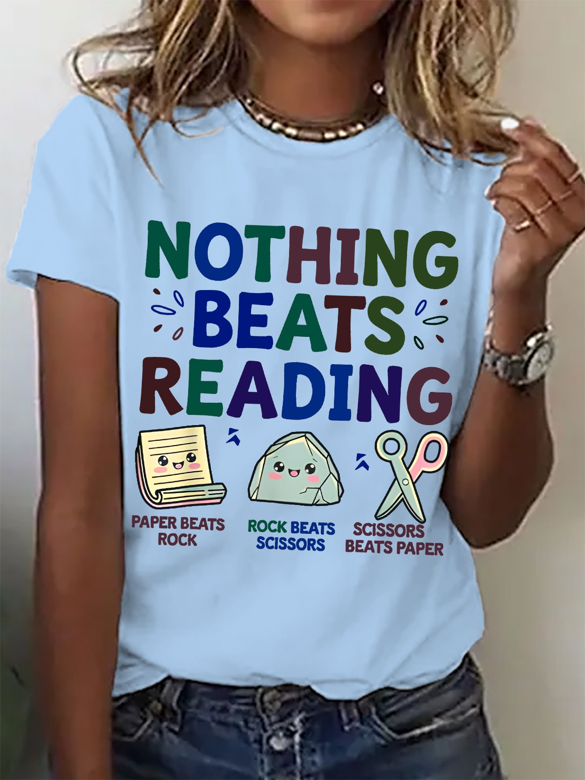 Women's Nothing Beats Reading Librarian Book Bookworm Casual Cotton T-Shirt