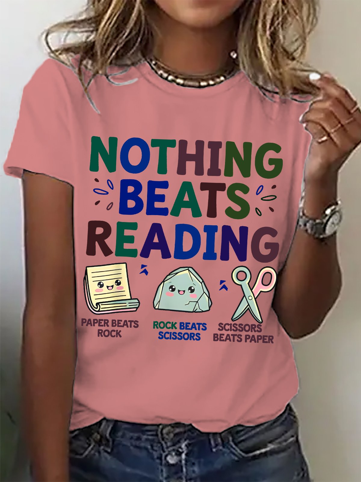 Women's Nothing Beats Reading Librarian Book Bookworm Casual Cotton T-Shirt