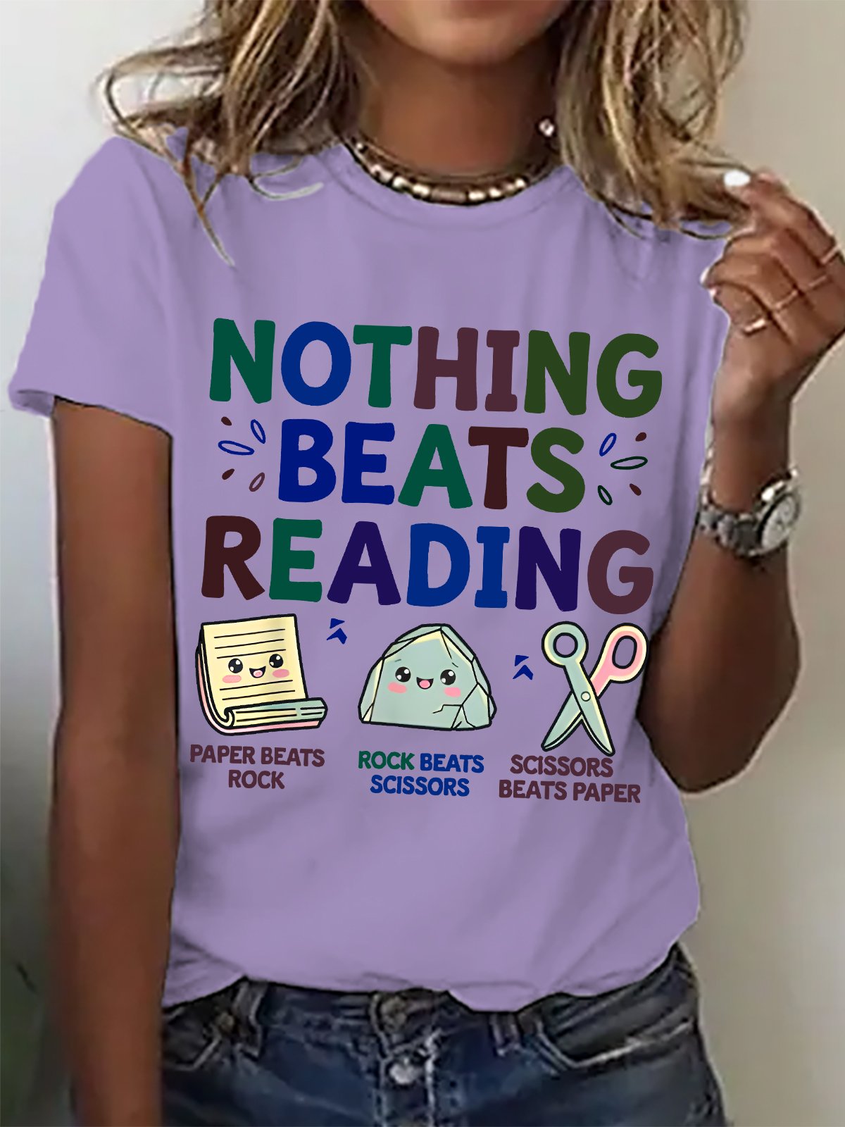 Women's Nothing Beats Reading Librarian Book Bookworm Casual Cotton T-Shirt