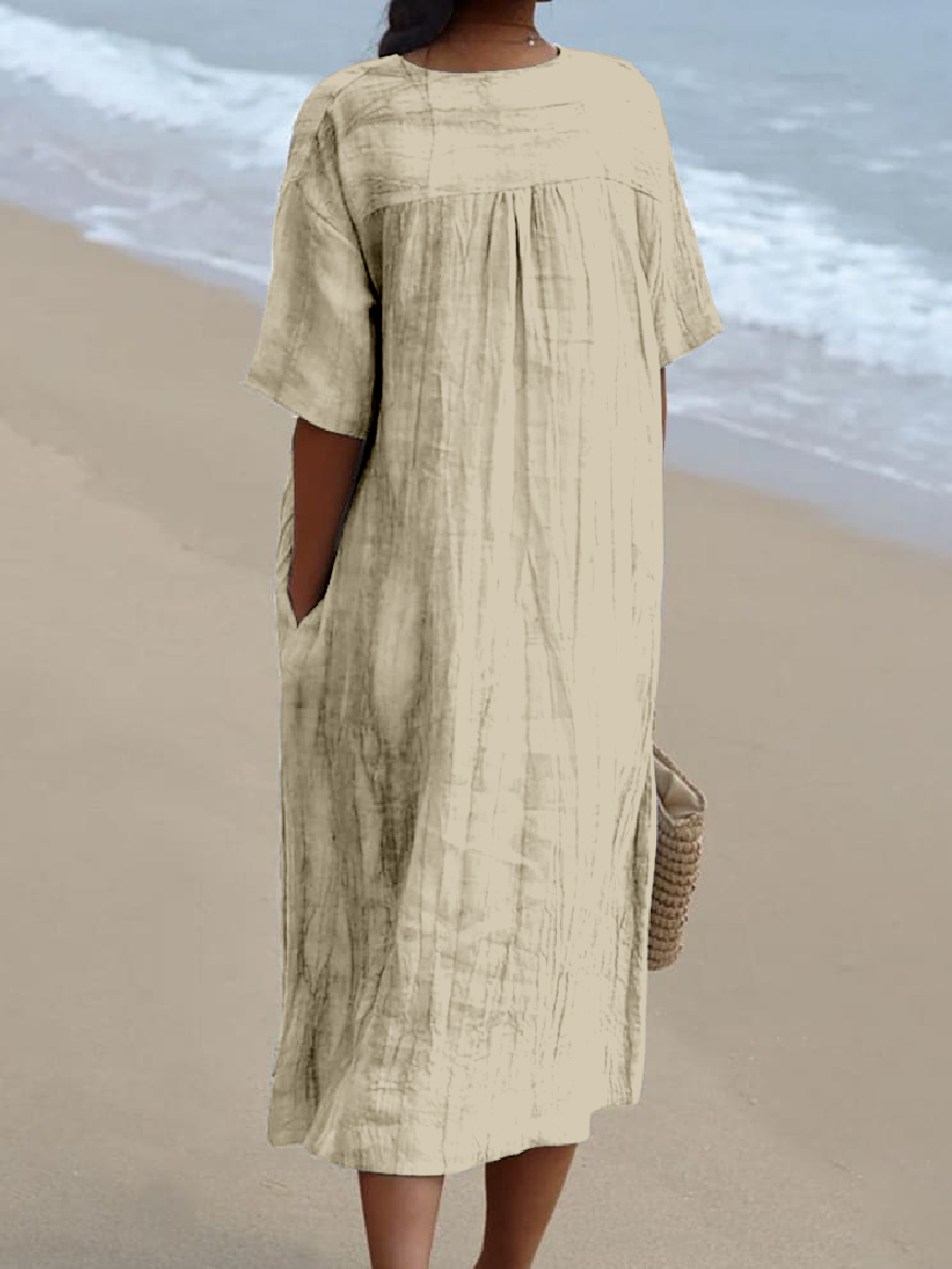 Vintage Plain Loose Dress With No