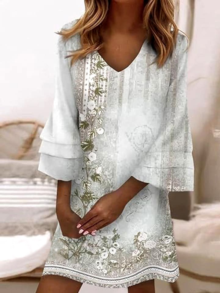 Casual Cotton Regular Fit V Neck Dress With No Belt