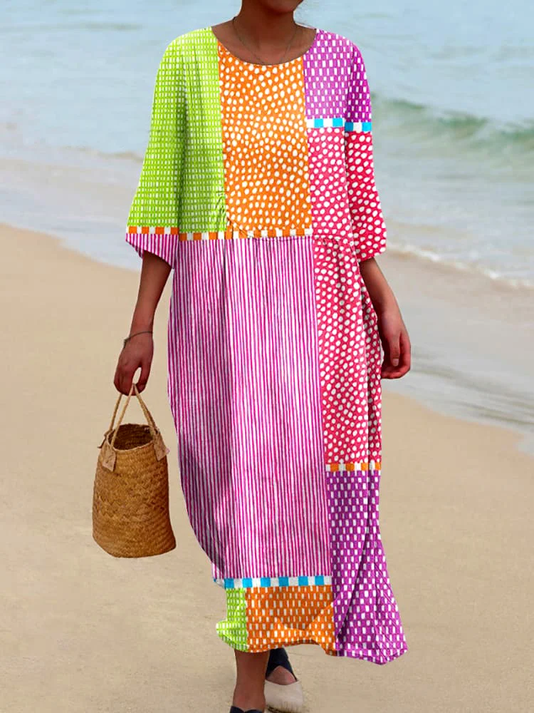 Casual Cotton Regular Fit Crew Neck Dress With No Belt