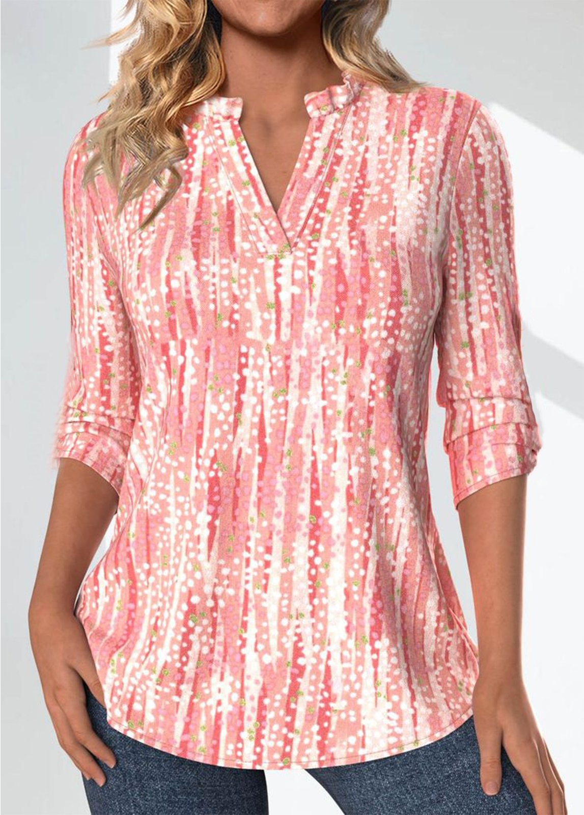 Print Casual V Neck Long Sleeve T-Shirt
