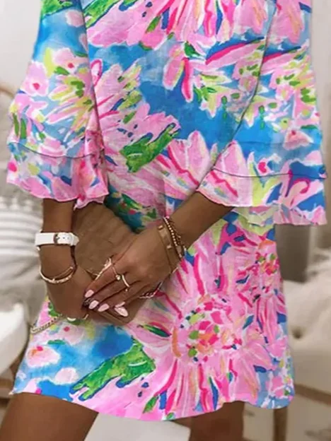 Women's Half Sleeve Summer As Picture Floral Printing V Neck Daily Going Out Casual Midi H-Line Classic Dress