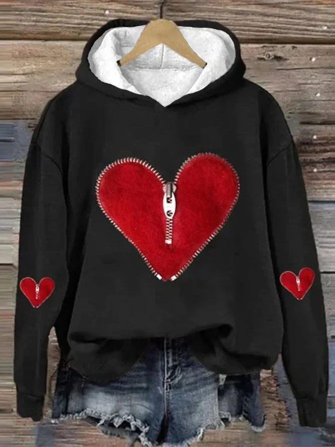 Valentine's Day Fashion Heart Zipper Hoodie
