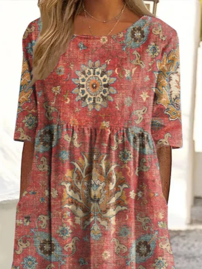 Women's Short Sleeve Summer As Picture Floral Printing Crew Neck Daily Going Out Casual Maxi H-Line Shift Dress Dress