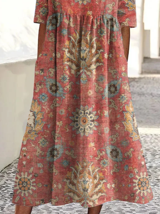 Women's Short Sleeve Summer As Picture Floral Printing Crew Neck Daily Going Out Casual Maxi H-Line Shift Dress Dress
