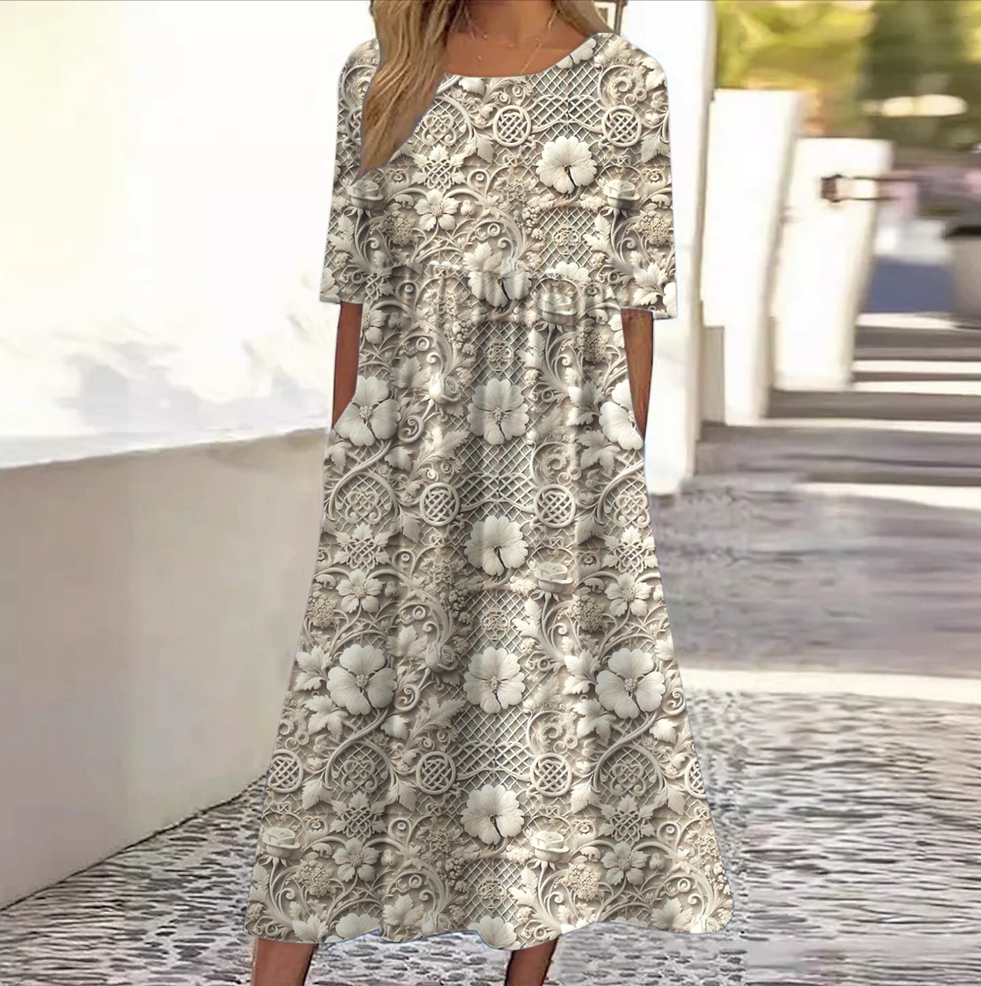Casual Crew Neck Dress With No